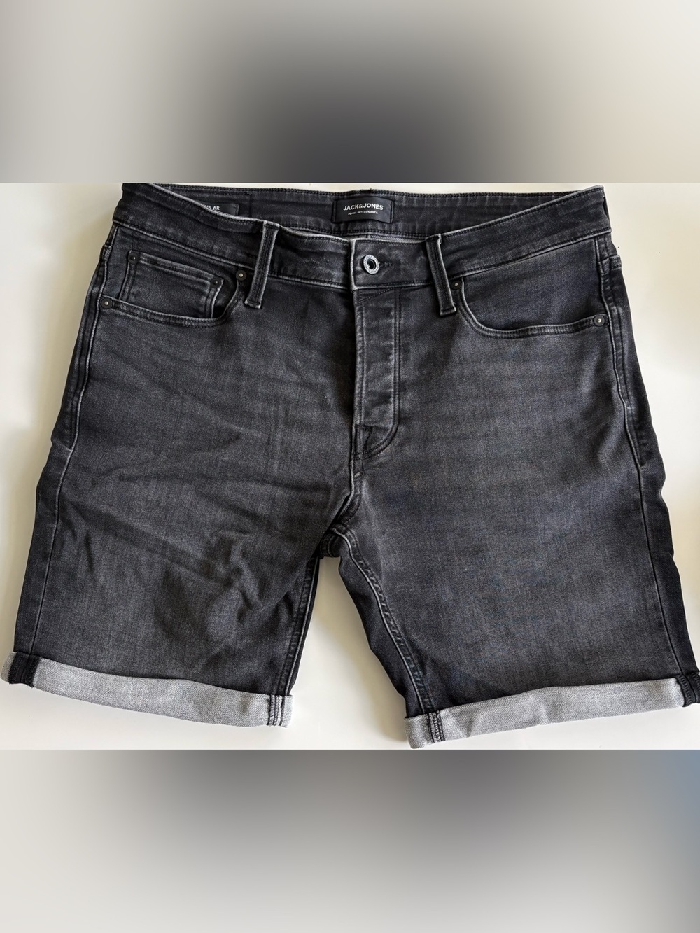 Jack & Jones Regular Black Denim Shorts with Rolled Hem